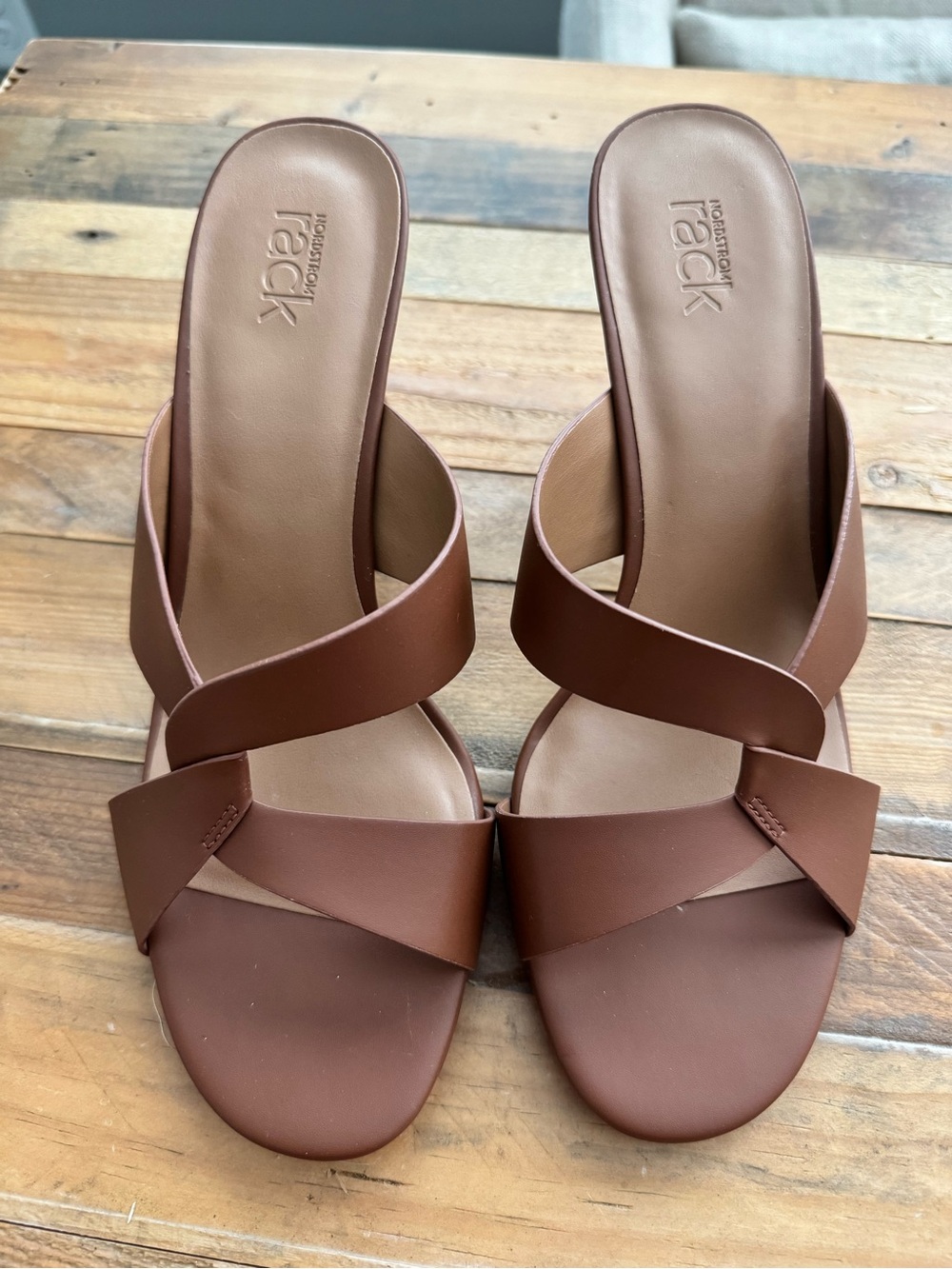 NEW Nordstrom Rack Brown Twist Slide Heeled Sandals